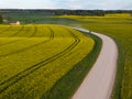 Gravel road with rapeseed fields in Latvia Royalty Free Stock Photo
