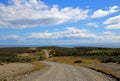 Gravel road trough landscape in Tierra del Fuego, Chile
