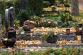 Graves in the cemetery Wels in autumn, Austria, Europe