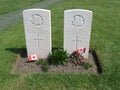 Graves of two Canadian WW1 soldier graves, Tyne Cot Cemetery, near Passchendaele in the Ypres Salient in Belgium Royalty Free Stock Photo