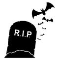 Gravestone with bats black illustration