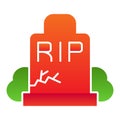 Gravestone flat icon. Grave, funeral gravestone with rip sign and crack. Halloween party vector design concept, gradient Royalty Free Stock Photo