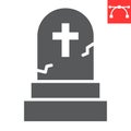 Gravestone glyph icon, halloween and scary, tombstone sign vector graphics, editable stroke solid icon, eps 10.