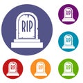 Gravestone with RIP text icons set Royalty Free Stock Photo