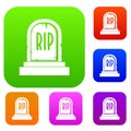 Gravestone with RIP text set color collection Royalty Free Stock Photo