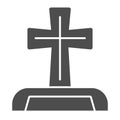 Gravestone solid icon. Cemetery box with christian cross. Halloween party vector design concept, glyph style pictogram Royalty Free Stock Photo