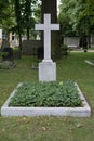 Gravestone, stone cross on cemetery -graveyard Royalty Free Stock Photo