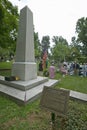 Gravestone of Thomas Jefferson with meeting of Peter Jefferson Society in The Monticello Graveyard, Charlottesville, VA