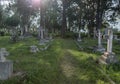 Gravestones and crosses at the ancient old cemetery