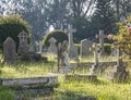 Gravestones and crosses located at the old beautiful cemetery