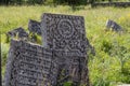 Gravestones at old jewish cemetery in Sataniv, Ukraine. Royalty Free Stock Photo