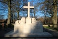 Gravestones and statues on the military field of honour at the Grebberberg in the Netherlands,