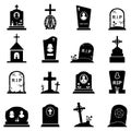 Gravestones and tombstones icons set