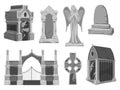 Graveyard or cemetery elements set. Vector icons Royalty Free Stock Photo