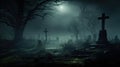 Graveyard cemetery In Spooky dark Night full moon. Holiday event halloween background concept Royalty Free Stock Photo