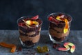 Graveyard dirt chocolate cups with gummy worms Royalty Free Stock Photo