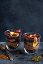Graveyard dirt chocolate cups with gummy worms Royalty Free Stock Photo