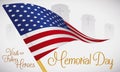 Graveyard with Flag Memento to Honor Fallen Heroes in Memorial Day, Vector Illustration Royalty Free Stock Photo