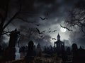 Graveyard with Ghosts and Bats Royalty Free Stock Photo