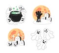 Graveyard Halloween party monochrome concept vector spot illustration set