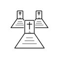 Black line icon for Graveyard, town and cemetery
