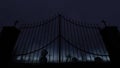 Graveyard with old gate, fog and rain Royalty Free Stock Photo