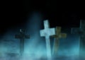 Graveyard scary spooky background 3d-illustration