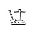 Graveyard with shovel icon. Element of Halloween holiday icon for mobile concept and web apps. Thin line Graveyard with shovel c Royalty Free Stock Photo