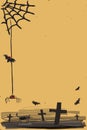 Graveyard with spider, black cat and bats doodle style on orange vertical background Royalty Free Stock Photo