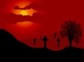 Graveyard in sunset Royalty Free Stock Photo