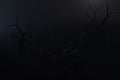 Graveyard with tombstones cemetery In Spooky dark Night in mystic fog. Holiday event Happy Halloween background concept. Royalty Free Stock Photo