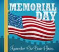 Graveyard View with Close Up American Flag in Memorial Day, Vector Illustration Royalty Free Stock Photo