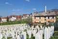 Graveyard with white tombstones of the Bosnian war victims