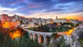 Gravina in Puglia ancient town, bridge and canyon at sunrise Royalty Free Stock Photo