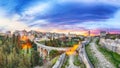 Gravina in Puglia ancient town, bridge and canyon at sunrise Royalty Free Stock Photo