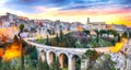 Gravina in Puglia ancient town, bridge and canyon at sunrise Royalty Free Stock Photo