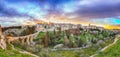 Gravina in Puglia ancient town, bridge and canyon at sunrise Royalty Free Stock Photo