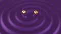 Gravitational waves in a binary system. Two gold metal balls. Purple abstract line-shaped waves on a vivid background. Spiral Royalty Free Stock Photo