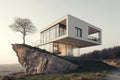 Gravity defying cube house minimalist architectural surrealism in a striking conceptual design, surrealism - generated by ai