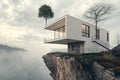 Gravity defying cube house minimalist architectural surrealism in a striking conceptual design, surrealism - generated by ai