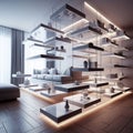 Gravity Defying Shelves Shelving units designed to appear as if