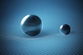 Gravity and general theory of relativity concept. Curved spacetime caused by massive spheres. 3D rendered illustration Royalty Free Stock Photo