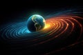 Gravity planet earth, gravitational waves concept. Physical and technology background. Design with gravity grid and