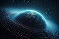 Gravity planet earth, gravitational waves concept. Physical and technology background. Design with gravity grid and