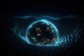 Gravity planet earth, gravitational waves concept. Physical and technology background. Design with gravity grid and