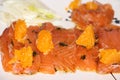 Gravlax salmon with citrus, close up sliced Royalty Free Stock Photo