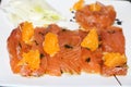 Gravlax salmon with citrus, close up full Royalty Free Stock Photo