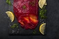 Gravlax,  scandinavian beet cured salmon Royalty Free Stock Photo