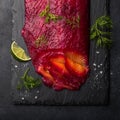 Gravlax,  scandinavian beet cured salmon Royalty Free Stock Photo