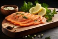 Gravlax, a Scandinavian cured salmon, presented in an elegant manner with a creamy mustard-dill sauce Royalty Free Stock Photo